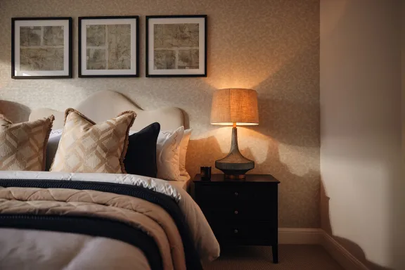 Close up of bed and bedside table